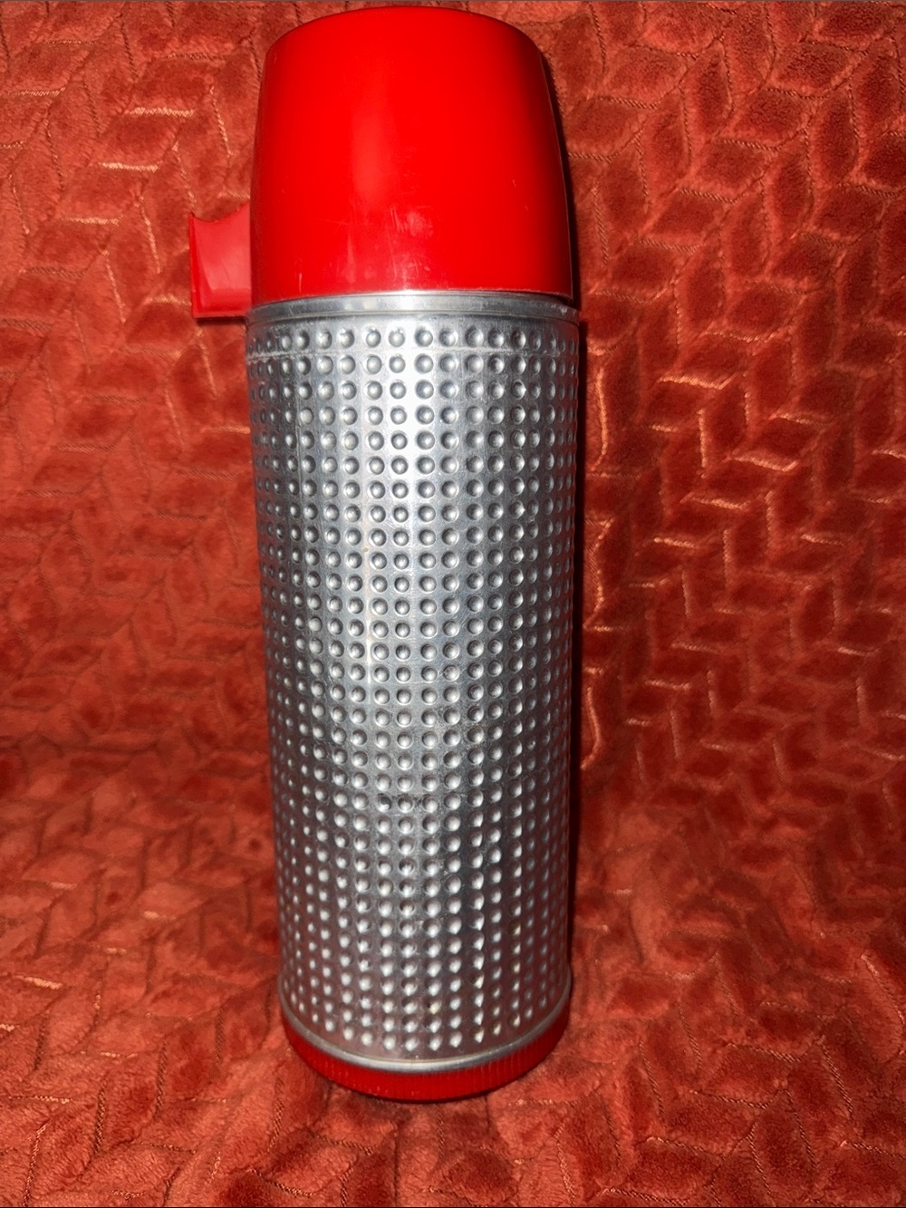 Rare Vintage Aladdin Thermo King 1 Qt Red & Dimpled Aluminum Thermos Flask